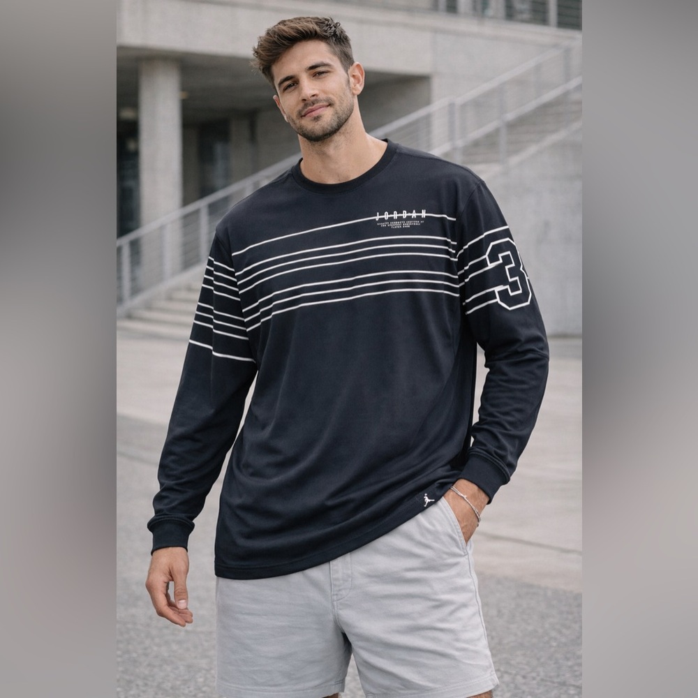 Jordan Long Sleeve Shirt Mens 3XL Black Striped Athletic Casual Tee